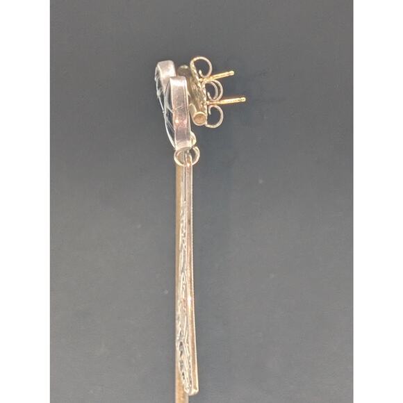 Vtg Tabra 14K Gold Post 925 Sterling Silver Carved Onyx Drop Earrings 18.34g - Picture 2 of 13